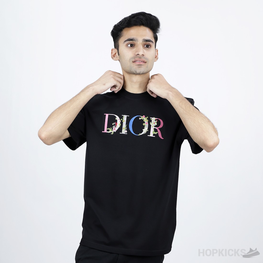 DIOR Flowers Embroidered T-Shirt Black